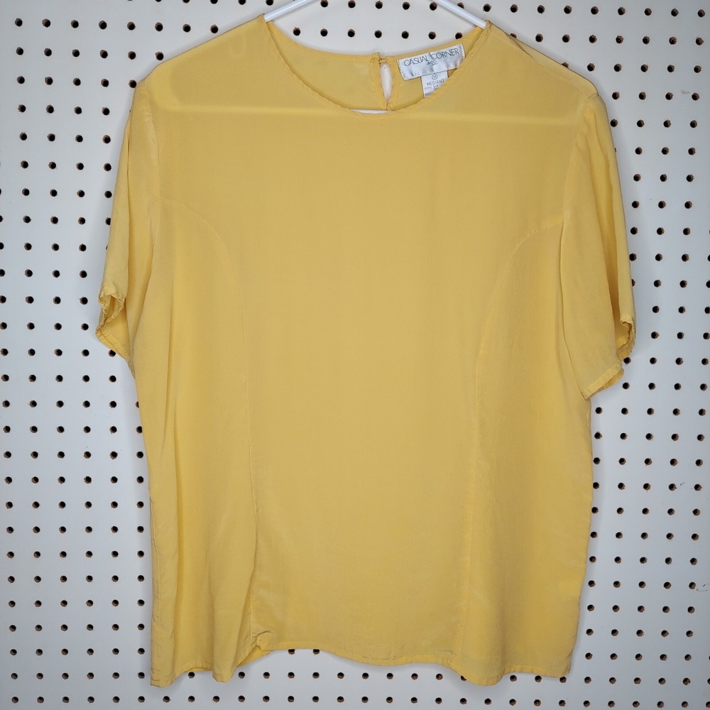 Casual Corner Silk Short Sleeve Top Women Medium Button Keyhole Sheer Chiffon